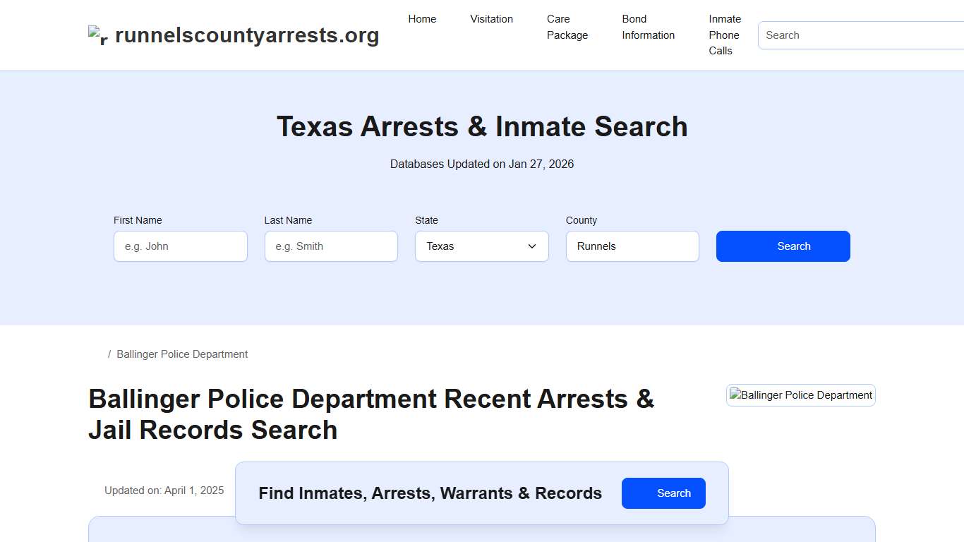 Ballinger Police Department, TX Arrests, Records, Jail Roster Lookup